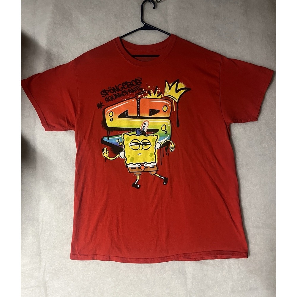 Nickelodeon Spongebob Squarepants Graffiti Cartoon Red Mens Shirt Large